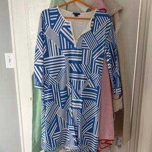 Melly M Blue and White Geometric Shift Dress